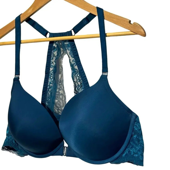 Torrid Curves 44C Teal Racerback Lace Bra Underwire Molded Cups Sexy Plus-Size - Picture 3 of 8